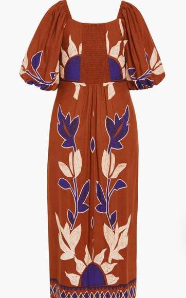 City Chic Rust Brown Puff-Sleeve Maxi Dress – Smocked Back MSRP $159 - Picture 4 of 12
